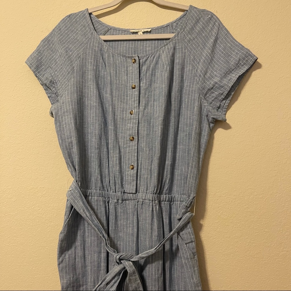 Copper Key Blue Striped Belted Jumpsuit  Size L